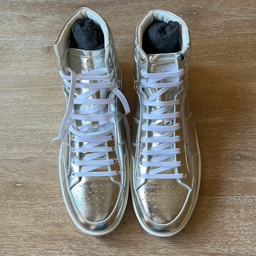 Saint Laurent Court Classic High Top Patent Leather Sneaker Metallic Size 44 - Picture 2 of 9